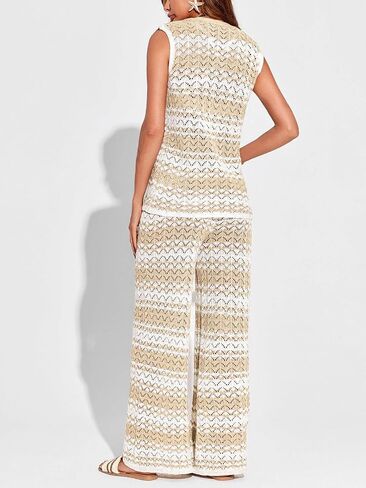 Imily Bela Womens Knit 2 Piece Sets Summer Outfits Sleeveless Vest Tops Wide Leg Pants Striped Loungewear Set in Saudi Arabia