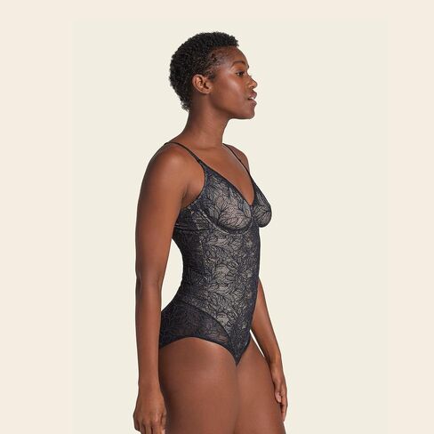 Leonisa Shaping Lace Bodysuit with Underwire Fabric Cups - Lace Contour Bodysuits for Women Tummy Control in Kuwait