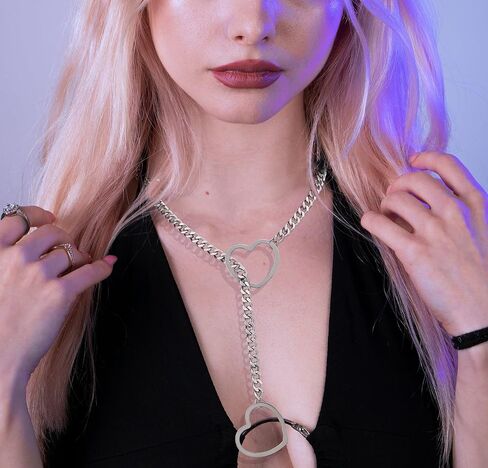 Heart O-ring Slip Necklace for women Punk Gothic Cuban Cat Star Necklace Adjustable Lariat Y-Necklace Goth Choker Jewelry Gift in Kuwait