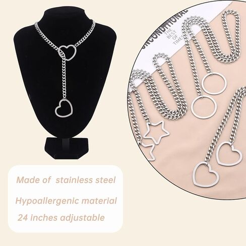 Heart O-ring Slip Necklace for women Punk Gothic Cuban Cat Star Necklace Adjustable Lariat Y-Necklace Goth Choker Jewelry Gift in Kuwait