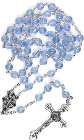 TrueFaithJewelry 6mm Round Crystal Glass Holy Rosary Prayer Beads Necklace with Jesus Crucifix Cross and Our Lady Of Grace Miraculous Virgin Mary, for Women and Men, 17.5-Inch, Multiple Bead Colors in Saudi Arabia