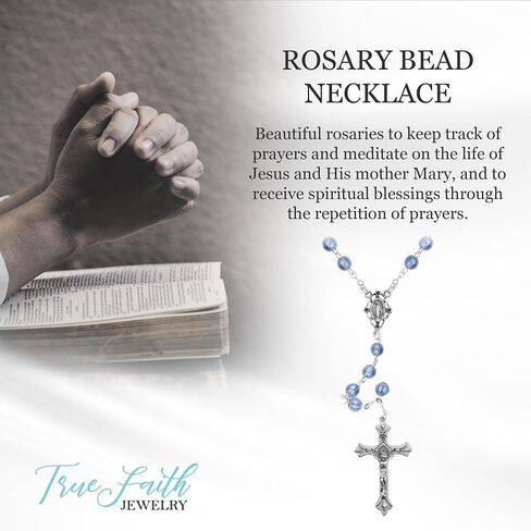 TrueFaithJewelry 6mm Round Crystal Glass Holy Rosary Prayer Beads Necklace with Jesus Crucifix Cross and Our Lady Of Grace Miraculous Virgin Mary, for Women and Men, 17.5-Inch, Multiple Bead Colors in Saudi Arabia