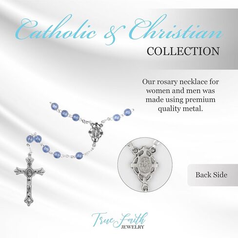 TrueFaithJewelry 6mm Round Crystal Glass Holy Rosary Prayer Beads Necklace with Jesus Crucifix Cross and Our Lady Of Grace Miraculous Virgin Mary, for Women and Men, 17.5-Inch, Multiple Bead Colors in Saudi Arabia