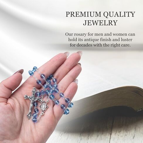 TrueFaithJewelry 6mm Round Crystal Glass Holy Rosary Prayer Beads Necklace with Jesus Crucifix Cross and Our Lady Of Grace Miraculous Virgin Mary, for Women and Men, 17.5-Inch, Multiple Bead Colors in Saudi Arabia