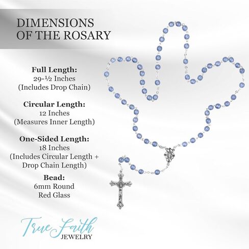 TrueFaithJewelry 6mm Round Crystal Glass Holy Rosary Prayer Beads Necklace with Jesus Crucifix Cross and Our Lady Of Grace Miraculous Virgin Mary, for Women and Men, 17.5-Inch, Multiple Bead Colors in Saudi Arabia