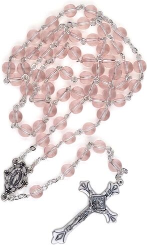 TrueFaithJewelry 6mm Round Crystal Glass Holy Rosary Prayer Beads Necklace with Jesus Crucifix Cross and Our Lady Of Grace Miraculous Virgin Mary, for Women and Men, 17.5-Inch, Multiple Bead Colors in Saudi Arabia