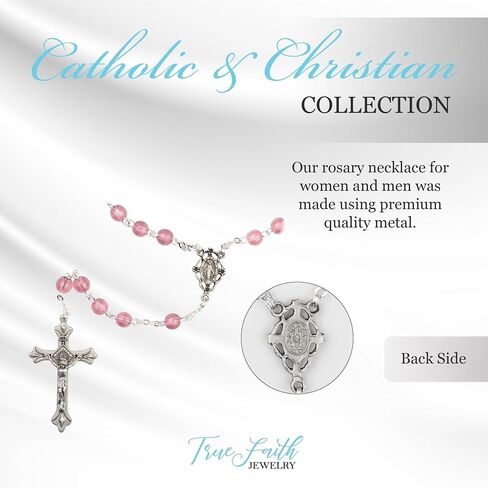 TrueFaithJewelry 6mm Round Crystal Glass Holy Rosary Prayer Beads Necklace with Jesus Crucifix Cross and Our Lady Of Grace Miraculous Virgin Mary, for Women and Men, 17.5-Inch, Multiple Bead Colors in Saudi Arabia