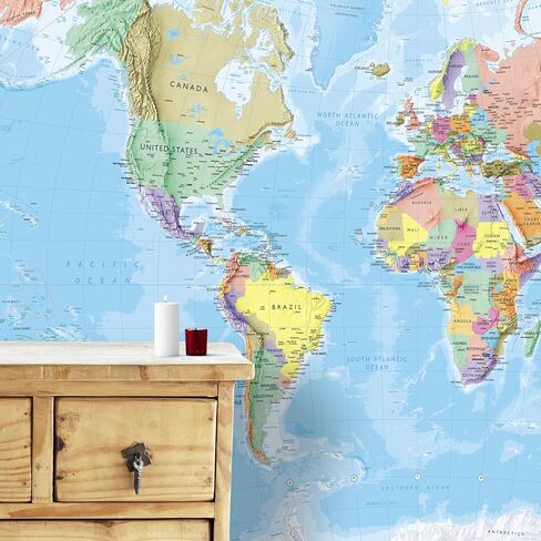 Maps International - Giant World Map Mural - Mega-Map Of The World Wallpaper - 91 x 62 - Classic colours in Saudi Arabia