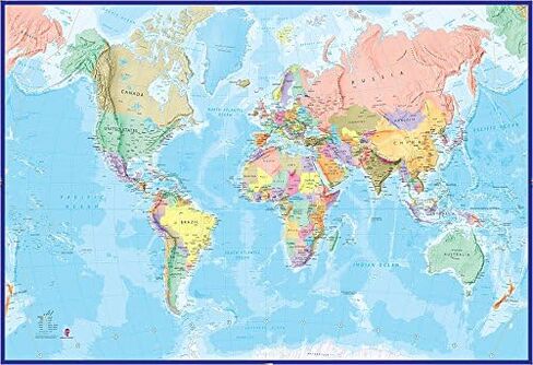 Maps International - Giant World Map Mural - Mega-Map Of The World Wallpaper - 91 x 62 - Classic colours in Saudi Arabia