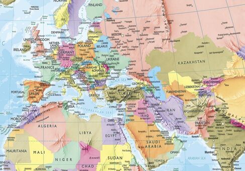 Maps International - Giant World Map Mural - Mega-Map Of The World Wallpaper - 91 x 62 - Classic colours in Saudi Arabia