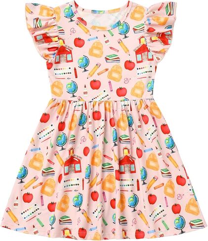 Back to School Dress for Girls Toddler First Day of School Outfits Ruffle Sleeve Apple Pencil Bottom Summer Dresses in Saudi Arabia