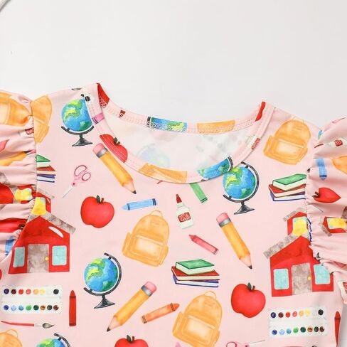 Back to School Dress for Girls Toddler First Day of School Outfits Ruffle Sleeve Apple Pencil Bottom Summer Dresses in Saudi Arabia