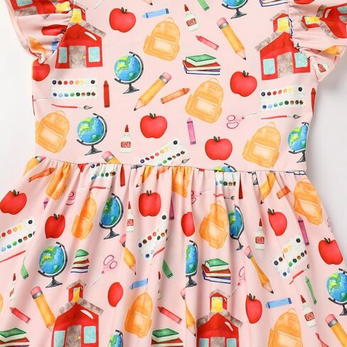 Back to School Dress for Girls Toddler First Day of School Outfits Ruffle Sleeve Apple Pencil Bottom Summer Dresses in Saudi Arabia