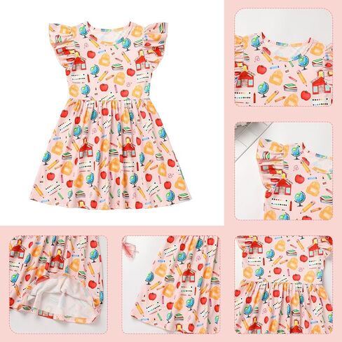 Back to School Dress for Girls Toddler First Day of School Outfits Ruffle Sleeve Apple Pencil Bottom Summer Dresses in Saudi Arabia