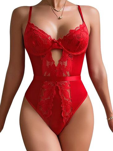 Women Sexy Teddy Lingerie Lace Bodysuit Snap Crotch One Piece Body Suits Underwire Corset Babydoll Going Out Top in Saudi Arabia