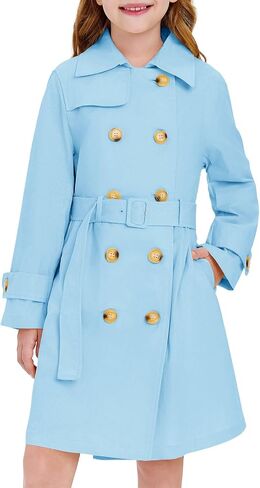 Haloumoning Girls Double Breasted Trench Coat Kids Lapel Belted Outerwear Jackets with Pockets 5-14 Years in Saudi Arabia