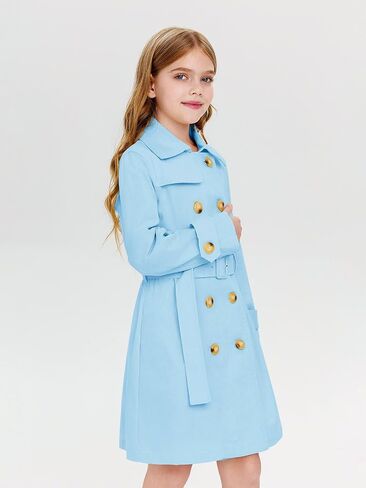 Haloumoning Girls Double Breasted Trench Coat Kids Lapel Belted Outerwear Jackets with Pockets 5-14 Years in Saudi Arabia