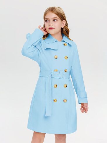 Haloumoning Girls Double Breasted Trench Coat Kids Lapel Belted Outerwear Jackets with Pockets 5-14 Years in Saudi Arabia