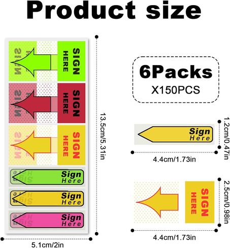 900pcs/6 Pack Sign Here Tabs, Practical Sign Here Arrow Stickers with Dispenser Fluorescent Colorful Message Sticky Notes Flag for School Office Notebook Notary Book (Green, Blue, Red) in Saudi Arabia