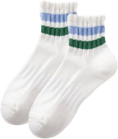 Women Striped Retro Novelty Crew Socks Sporty Thick Cotton Quarter Tube Socks in Saudi Arabia