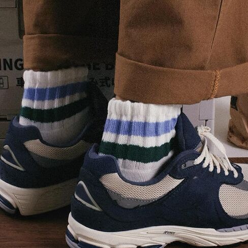 Women Striped Retro Novelty Crew Socks Sporty Thick Cotton Quarter Tube Socks in Saudi Arabia