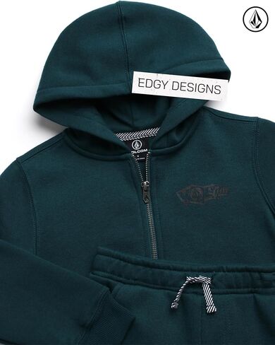 Volcom Baby Boys 2-Piece Fleece Tracksuit - Full-Zip Hoodie & Joggers | Reinforced Seams Built to Last, Soft Everyday Comfort, Easy Layering for Active Play, Casual Style He'll Love Wearing in Saudi Arabia