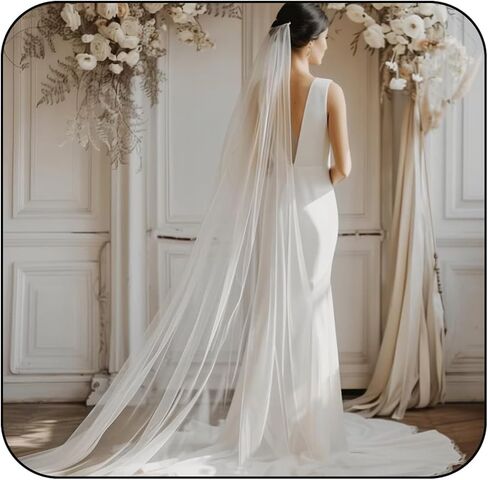 118’’ Bridal Cathedral Veils 1 Tier Long Wedding Veil for Brides Veil with Comb Simple Soft Tulle in Kuwait