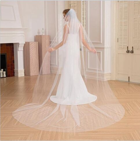 118’’ Bridal Cathedral Veils 1 Tier Long Wedding Veil for Brides Veil with Comb Simple Soft Tulle in Kuwait