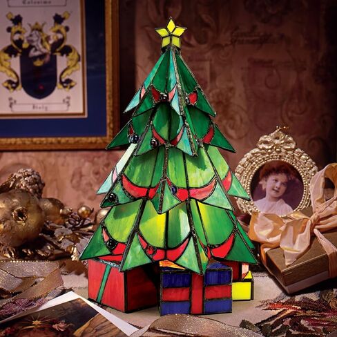 Design Toscano Christmas Tree Stained Glass Lamp Illuminated Sculpture, Medium, full color in Saudi Arabia