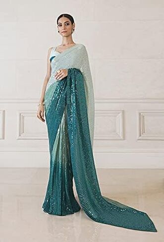 Elina fashion Sarees For Women Indian Bollywood Art Silk Sari || Sequence Embroidered Saree & Unstitched Blouse in Saudi Arabia