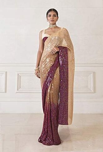 Elina fashion Sarees For Women Indian Bollywood Art Silk Sari || Sequence Embroidered Saree & Unstitched Blouse in Saudi Arabia