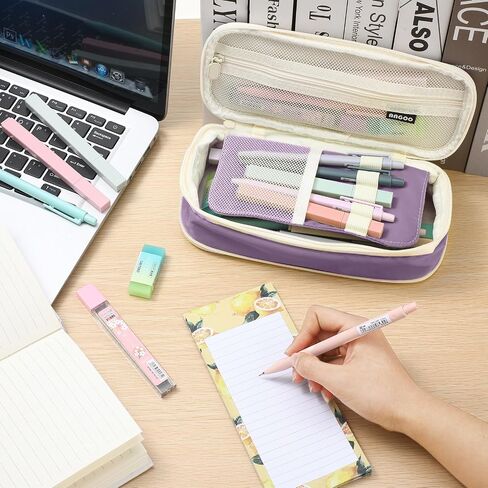 Teling 37 Pcs Aesthetic School Supplies includes Cute Pencil Case 12 Pcs 0.5 Mm/ 0.7 mm Mechanical Pencil 4 Pcs Erasers 8 Tubes Pencil Refills 12 Pcs Cute Highlighters for Girls School (Dark Blue) in Kuwait