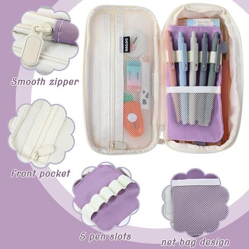 Teling 37 Pcs Aesthetic School Supplies includes Cute Pencil Case 12 Pcs 0.5 Mm/ 0.7 mm Mechanical Pencil 4 Pcs Erasers 8 Tubes Pencil Refills 12 Pcs Cute Highlighters for Girls School (Dark Blue) in Kuwait
