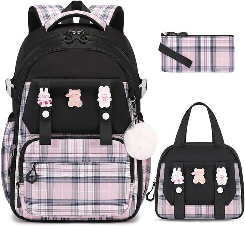 School Backpack for Girls, Kids Girls Backpacks with Lunch Bag Pencil Case, Cute Girls Bookbag Teens Backpack for Kindergarten Preschool Elementary Middle School, Pink in Kuwait
