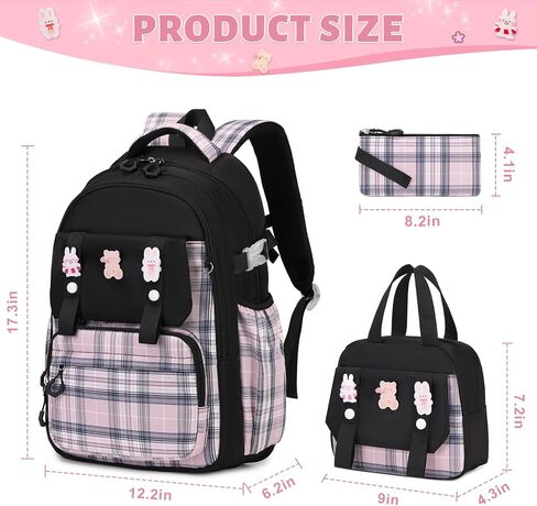 School Backpack for Girls, Kids Girls Backpacks with Lunch Bag Pencil Case, Cute Girls Bookbag Teens Backpack for Kindergarten Preschool Elementary Middle School, Pink in Kuwait