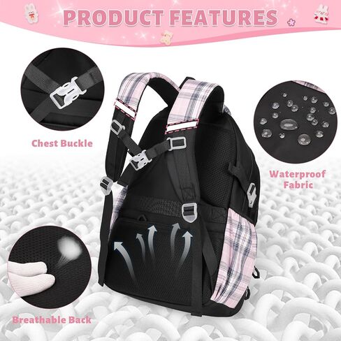 School Backpack for Girls, Kids Girls Backpacks with Lunch Bag Pencil Case, Cute Girls Bookbag Teens Backpack for Kindergarten Preschool Elementary Middle School, Pink in Kuwait