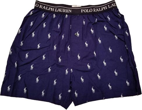 Polo Ralph Lauren Men's, 100% Soft Cotton Jersey, Wicking Knit Boxer Shorts, with Allover Pony Player Print (Large, Navy/White AOPP) in Saudi Arabia