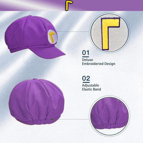 Novelty Wari and Waluig Costume for Adults,Women and Men - Complete Halloween & Cosplay Accessory Set with Hat, Mustache, Gloves, Buttons, and Suspenders in Saudi Arabia