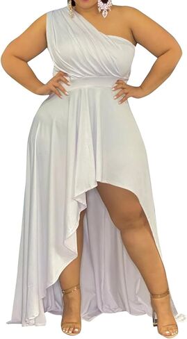 Ekaliy Women's Plus Size One Shoulder Dress Sexy High Low Irregular Hem Flowy Party Cocktail Maxi Dress in Saudi Arabia