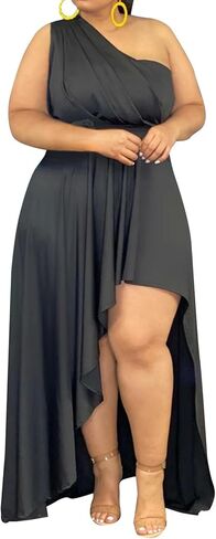 Ekaliy Women's Plus Size One Shoulder Dress Sexy High Low Irregular Hem Flowy Party Cocktail Maxi Dress in Saudi Arabia