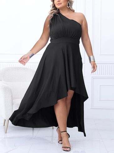 Ekaliy Women's Plus Size One Shoulder Dress Sexy High Low Irregular Hem Flowy Party Cocktail Maxi Dress in Saudi Arabia