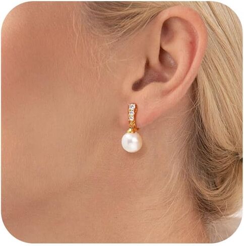 ريتاتش كليب على الأقراط للنساء 14K مطلية بالذهب طويلة تتدلى أقراط اللؤلؤ هوب بسيطة لا ثقب الأقراط لحفل الزفاف الحد الأدنى مجوهرات للنساء in Kuwait