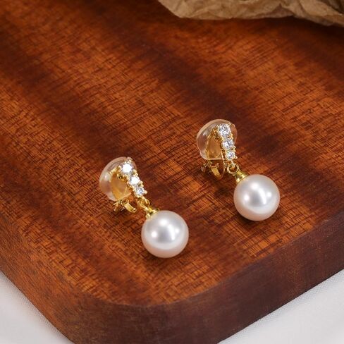 ريتاتش كليب على الأقراط للنساء 14K مطلية بالذهب طويلة تتدلى أقراط اللؤلؤ هوب بسيطة لا ثقب الأقراط لحفل الزفاف الحد الأدنى مجوهرات للنساء in Kuwait