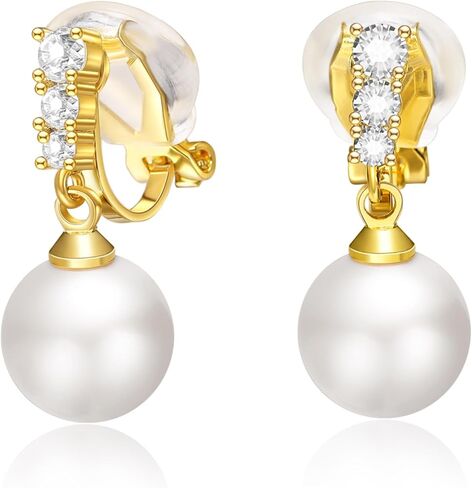 ريتاتش كليب على الأقراط للنساء 14K مطلية بالذهب طويلة تتدلى أقراط اللؤلؤ هوب بسيطة لا ثقب الأقراط لحفل الزفاف الحد الأدنى مجوهرات للنساء in Kuwait