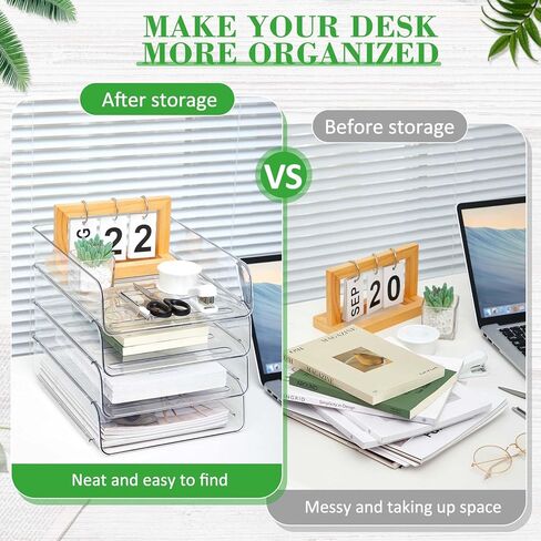 4 Pcs Stackable Clear Letter Trays Organizer for Desk A4 Size File Paper Organizer Acrylic Desk Organizer Trays with Anti Skid Bottom for Home Office School (Vertical Opening Style) in Saudi Arabia