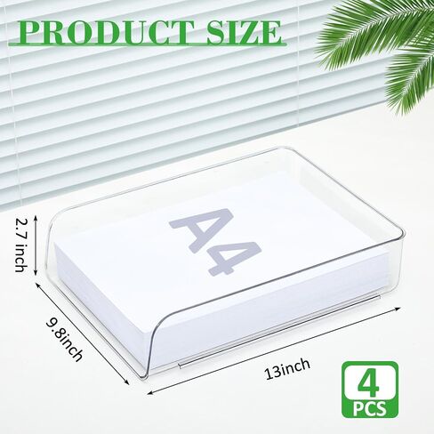 4 Pcs Stackable Clear Letter Trays Organizer for Desk A4 Size File Paper Organizer Acrylic Desk Organizer Trays with Anti Skid Bottom for Home Office School (Vertical Opening Style) in Saudi Arabia