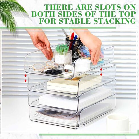 4 Pcs Stackable Clear Letter Trays Organizer for Desk A4 Size File Paper Organizer Acrylic Desk Organizer Trays with Anti Skid Bottom for Home Office School (Vertical Opening Style) in Saudi Arabia
