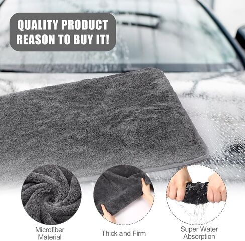 4 Pcs Soft Microfiber Towels for Cars 25.5 x 36 Inch Large Car Microfiber Cleaning Cloth Absorbent Car Detailing Towels Microfiber Drying Towel Car Rags for Washing Interior Wipes, Gray in Saudi Arabia