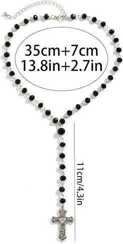 Gothic Cross Necklace Layered Pearl Beads Cross Pendant Necklaces Punk Vintage Cross Chain Necklace Chunky Cross Necklace for Women in Kuwait