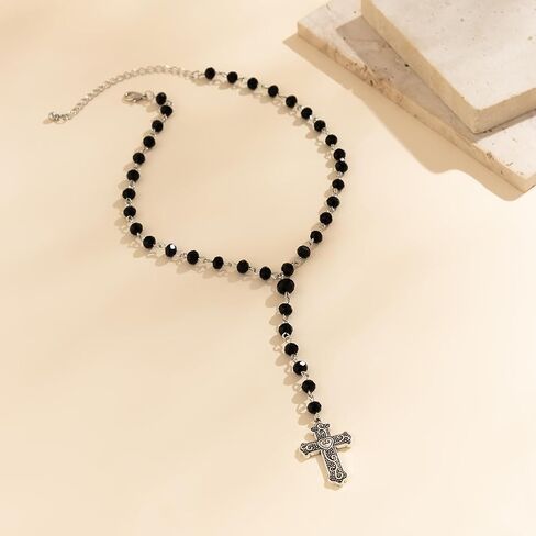 Gothic Cross Necklace Layered Pearl Beads Cross Pendant Necklaces Punk Vintage Cross Chain Necklace Chunky Cross Necklace for Women in Kuwait